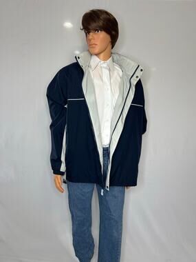 Dunbrooke Cool Locker Men’s XL Navy White Windbreaker Packable Hood Jacket